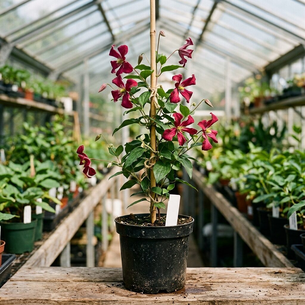 Clematis viticella Madame Julia Correvon Rojo burdeo