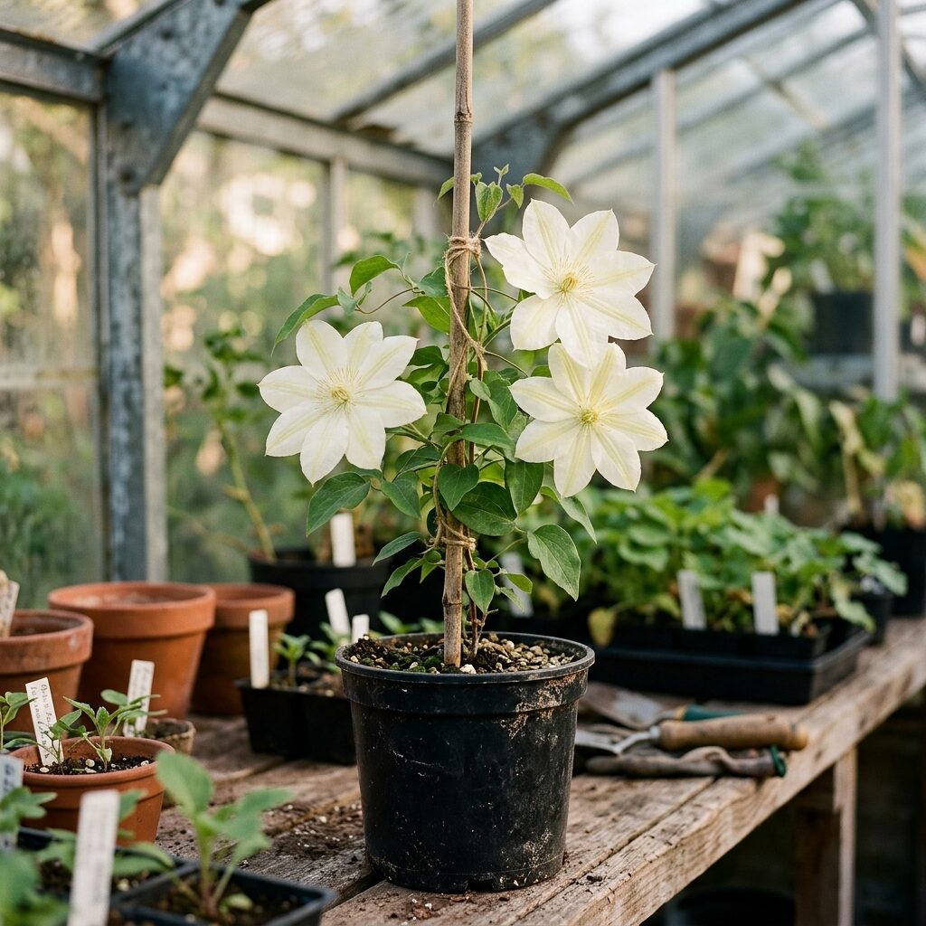 Clematis Moonlight blanca linea crema