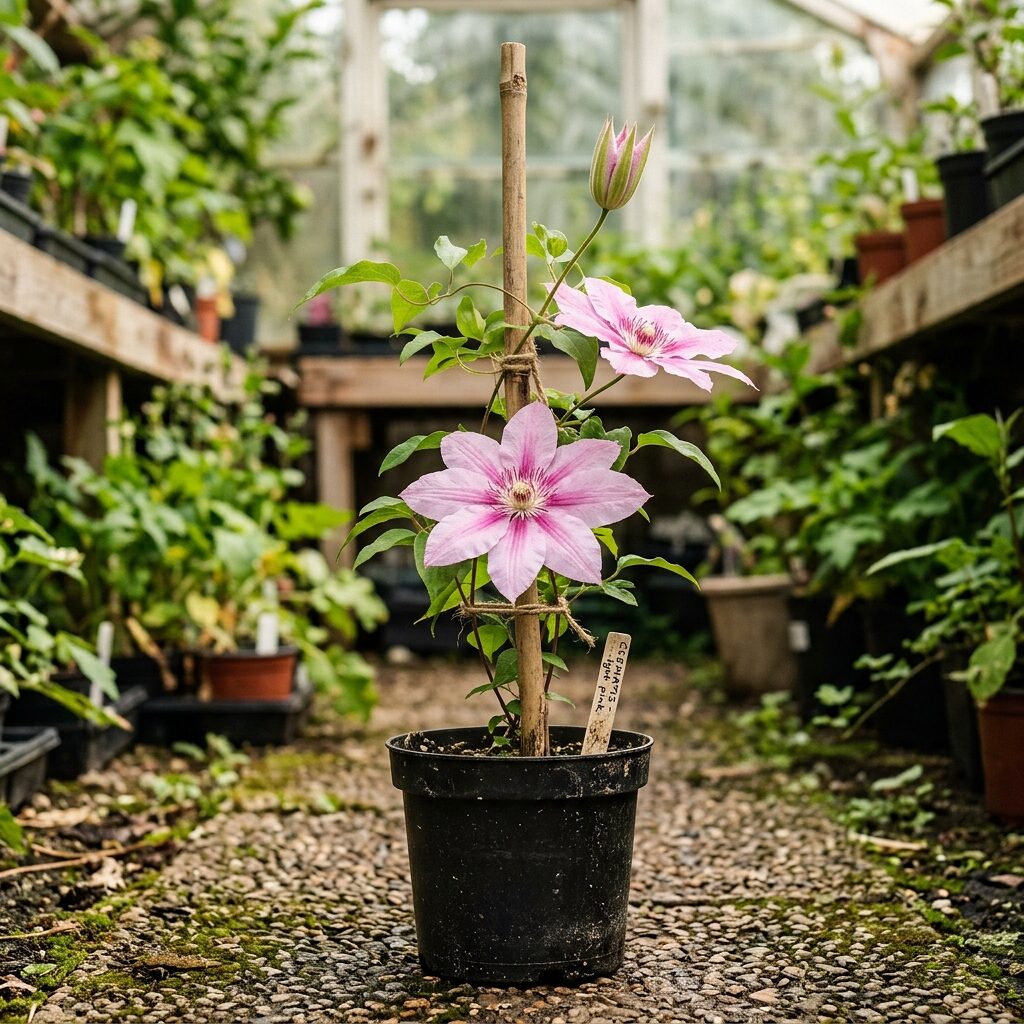 Clematis Dr. Ruppel Rosado claro centro oscuro