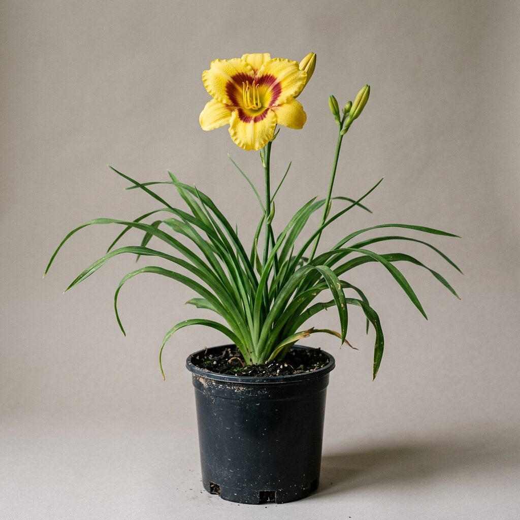 Hemerocallis Amarillo veta Burdeo centro